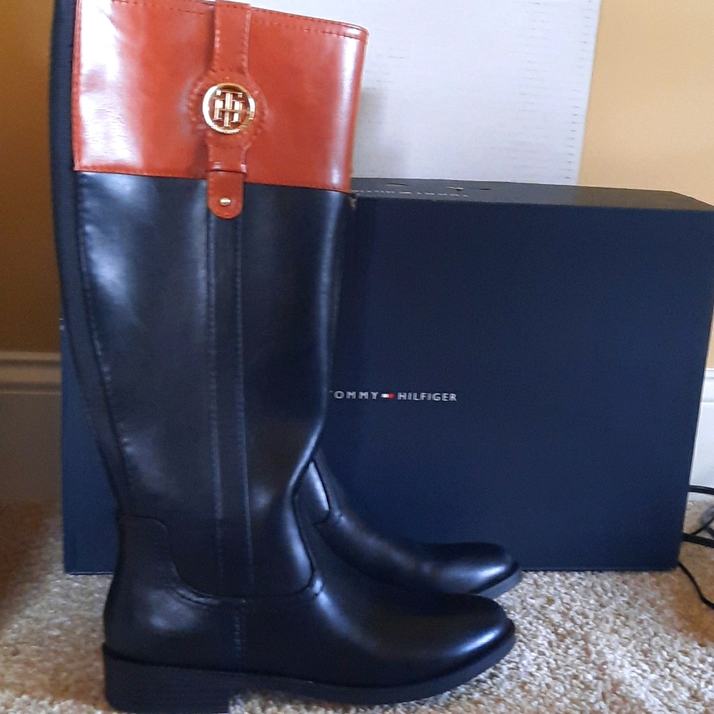 Tommy Hilfiger Black and Brown Diwan Riding Boots